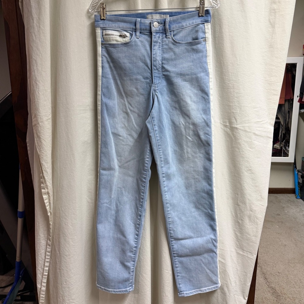 Athleta Sculptek High Rise Skinny Jeans Light Wash White Side Stripe Size 6T
